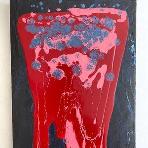 Cosmic Night - Original Abstract Wall Art Mixed Media Painting 8x16in Home Decor